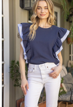 Load image into Gallery viewer, Striped Textured Top - Navy