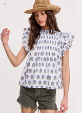 Load image into Gallery viewer, Floral Cluster Ruffle Blouse - White