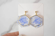 Load image into Gallery viewer, The Adorned Fox - Blue Chinoiserie Earrings, Drop Earrings, Dangle Earrings, S