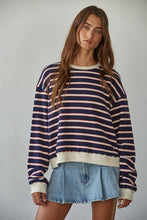 Load image into Gallery viewer, Knit Cotton Striped Crew Neck Long Sleeve Sweatshirt