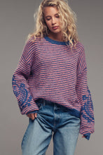 Load image into Gallery viewer, Embroidered Detail Striped Crewneck Sweater