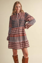 Load image into Gallery viewer, Print Button Down Mini Dress - Pink/Rust