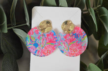 Load image into Gallery viewer, The Adorned Fox - Preppy Earrings, Colorful Notched Circle Earrings, Floral Su