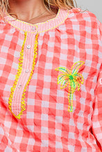 Load image into Gallery viewer, Graphic Palm-Tree Embroidery Paid Blouse Top