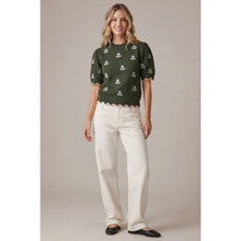 Load image into Gallery viewer, Flower Embroidery Scalloped Edged Sweater - Olive