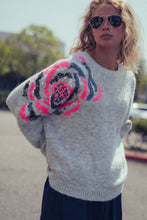 Load image into Gallery viewer, Sequin Floral Fuzzy Knit Sweater