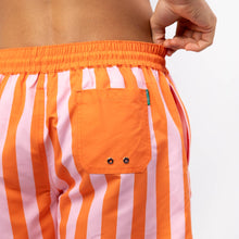 Load image into Gallery viewer, BILLYBELT - 100% recycled polyester swim shorts Orange and pink striped