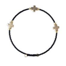 Load image into Gallery viewer, Lenny &amp; Eva - Faithful Beaded Cross Bangle w/ Matte Gold Crosses-Black