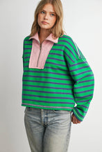 Load image into Gallery viewer, Striped Half Zip Contrast Collar Sweatshirt