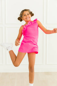 Girls Neon Magenta Active Tennis Dress & Bike Short Set