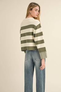 Olive Striped Sweater Top