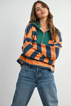 Load image into Gallery viewer, BUTTERMELON - Striped Quarter-Zip Contrast Collar Sweatshirt - BMT7974