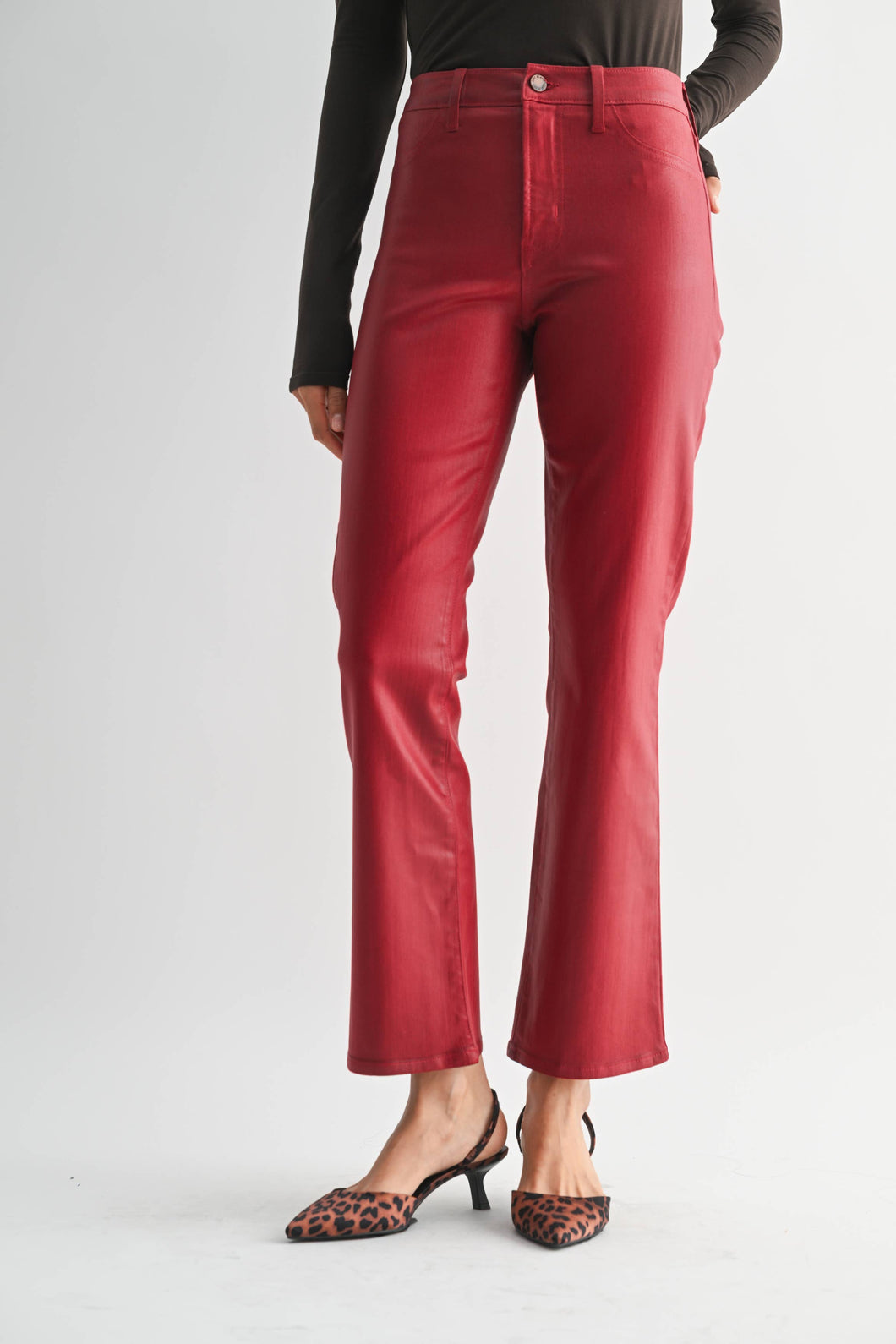 JUST BLACK DENIM - BP459J-C - COATED BURGUNDY - Slim Cropped Bootcut
