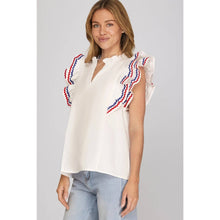 Load image into Gallery viewer, STYLE USA - RIC RAC TRIM DETAIL WOVEN TOP