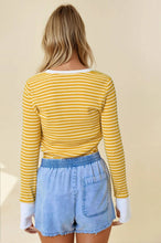 Load image into Gallery viewer, Striped Henley Top with Contrast Thumb Holes