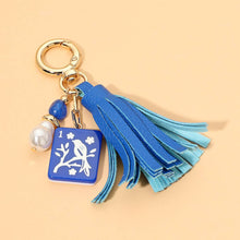 Load image into Gallery viewer, Sensibling Corp. - Mahjong Tile Pearl Charm Faux Leather Tassel Keychain Bag Charm