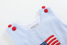 Load image into Gallery viewer, Blue Seersucker USA Flag Shortalls