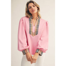 Load image into Gallery viewer, Solid Top with Plaid Trim