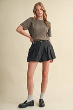 Load image into Gallery viewer, Scalloped Pointelle Knit Short Sleeve Sweater - Brown
