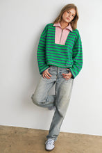 Load image into Gallery viewer, Striped Half Zip Contrast Collar Sweatshirt