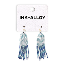 Load image into Gallery viewer, INK + ALLOY - Game Day Tassel Seed Bead Earrings Navy, Blue, + White Wholesale