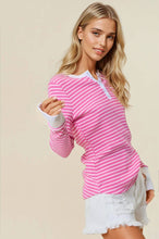 Load image into Gallery viewer, Striped Henley Top with Contrast Thumb Holes