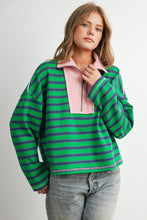 Load image into Gallery viewer, Striped Half Zip Contrast Collar Sweatshirt