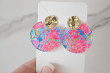Load image into Gallery viewer, The Adorned Fox - Preppy Earrings, Colorful Notched Circle Earrings, Floral Su
