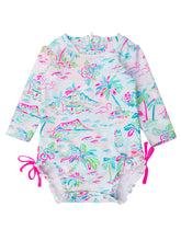 Load image into Gallery viewer, Baby Girls Tropical Resort Long Sleeve One Piece Rash Guard