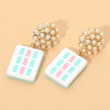 Load image into Gallery viewer, Sensibling Corp. - Pearl Floral Mahjong Tile Charm Drop Dangle Earrings