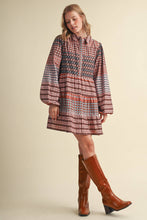 Load image into Gallery viewer, Print Button Down Mini Dress - Pink/Rust