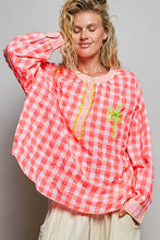 Load image into Gallery viewer, Graphic Palm-Tree Embroidery Paid Blouse Top