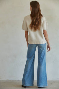 Knit Sweater Acrylic Nylon Wool Spandex Cable Detail - Beige