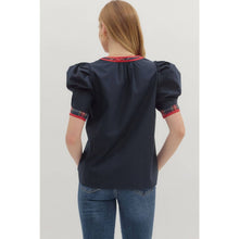 Load image into Gallery viewer, Navy short pleated puff sleeve top