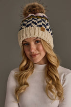 Load image into Gallery viewer, Panache Apparel Co. - Beige, Navy &amp; Lt. Pink Patterned Pom Hat