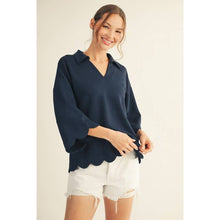Load image into Gallery viewer, Solid Scalloped Knit Top - Navy