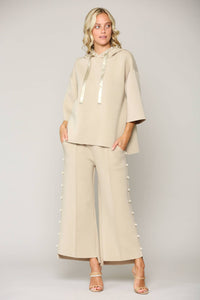 Francine French Scuba Pearl Hoodie - Taupe