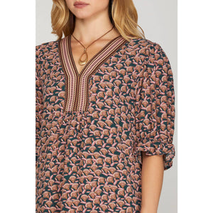 WOVEN PRINT MINI DRESS