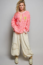 Load image into Gallery viewer, Graphic Palm-Tree Embroidery Paid Blouse Top