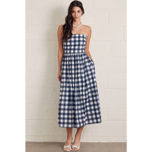 Load image into Gallery viewer, Gingham strapless midi dress