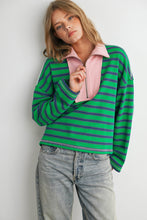 Load image into Gallery viewer, Striped Half Zip Contrast Collar Sweatshirt