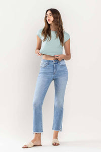 High Rise Raw Step Hem Crop Flare