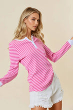 Load image into Gallery viewer, Striped Henley Top with Contrast Thumb Holes