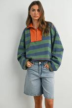 Load image into Gallery viewer, BUTTERMELON - Striped Quarter-Zip Contrast Collar Sweatshirt - BMT7974