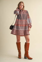 Load image into Gallery viewer, Print Button Down Mini Dress - Pink/Rust