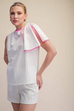 Load image into Gallery viewer, Asymmetric Pleated Shoulder Contrasting Bow Top - White