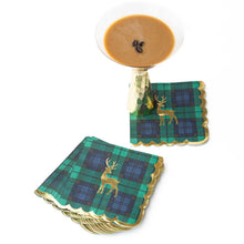 Load image into Gallery viewer, 8 Oak Lane - Blackwatch Plaid Gold Foil Beverage Napkins, 16-Ct