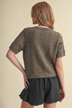 Load image into Gallery viewer, Scalloped Pointelle Knit Short Sleeve Sweater - Brown