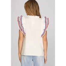 Load image into Gallery viewer, STYLE USA - RIC RAC TRIM DETAIL WOVEN TOP