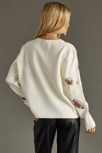 Cream Sequin Footballs Sweater